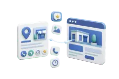 Soft-3D-Illustration mit Google-Profil-Karte und Website-Karte als Vergleich für lokale Unternehmen
