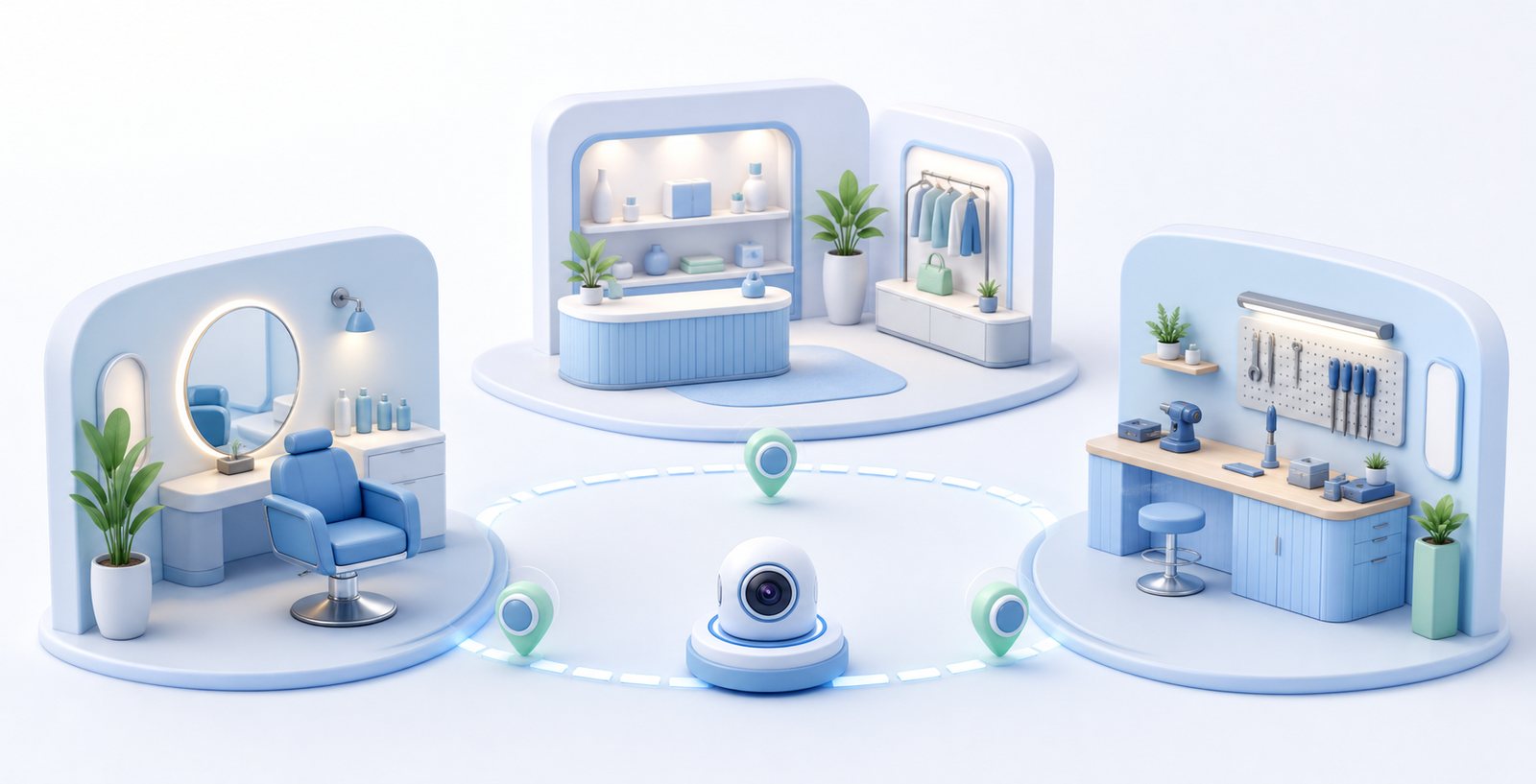 Soft-3D Visualisierung verschiedener Betriebsarten, bei denen ein 360 Grad Rundgang Orientierung vor dem Besuch schaffen kann.